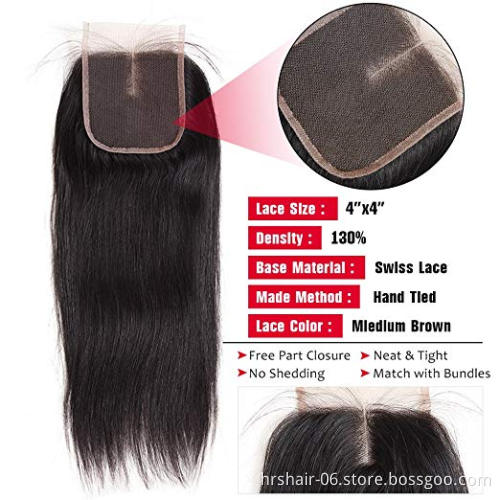 indian hair lace closure 4*4 remy natural hair extensions factory wholesale virgin cuticle aligned hair